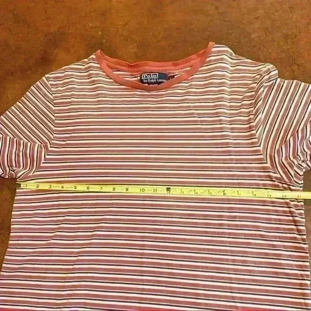 Polo Ralph Lauren T-Shirt Large Thrashed Distressed Striped Short Sleeve Cotton.